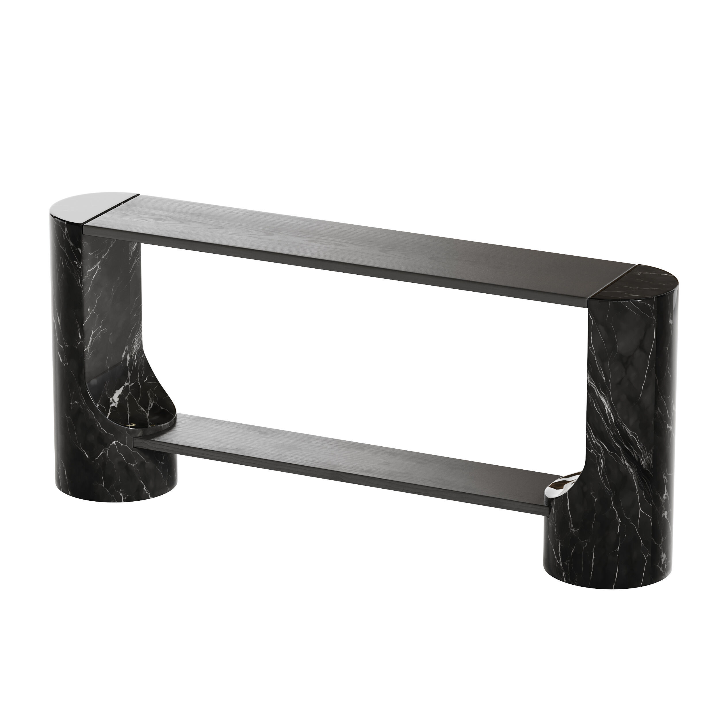 Black Marble and Oak Wood Console Table Reviews 3D model_5