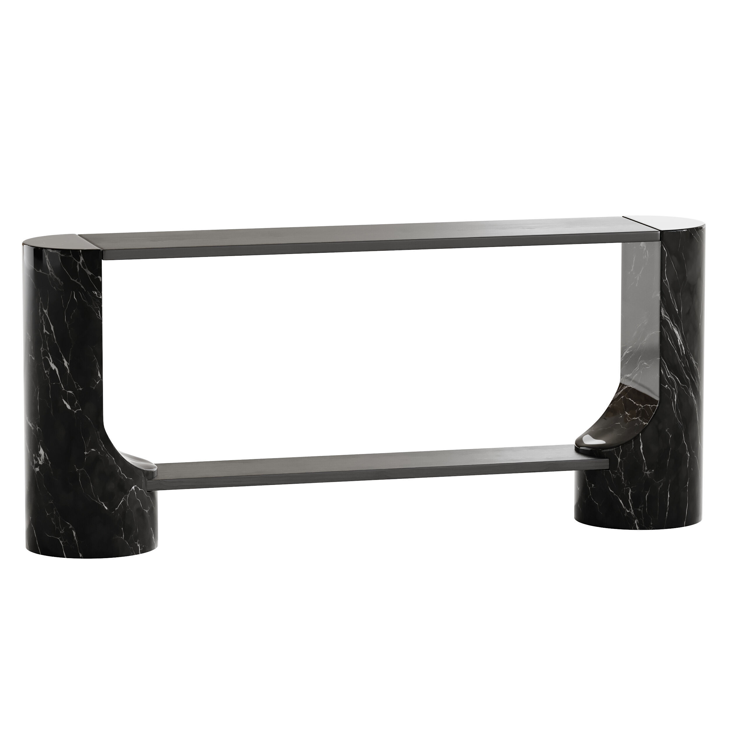 Black Marble and Oak Wood Console Table Reviews 3D model_1