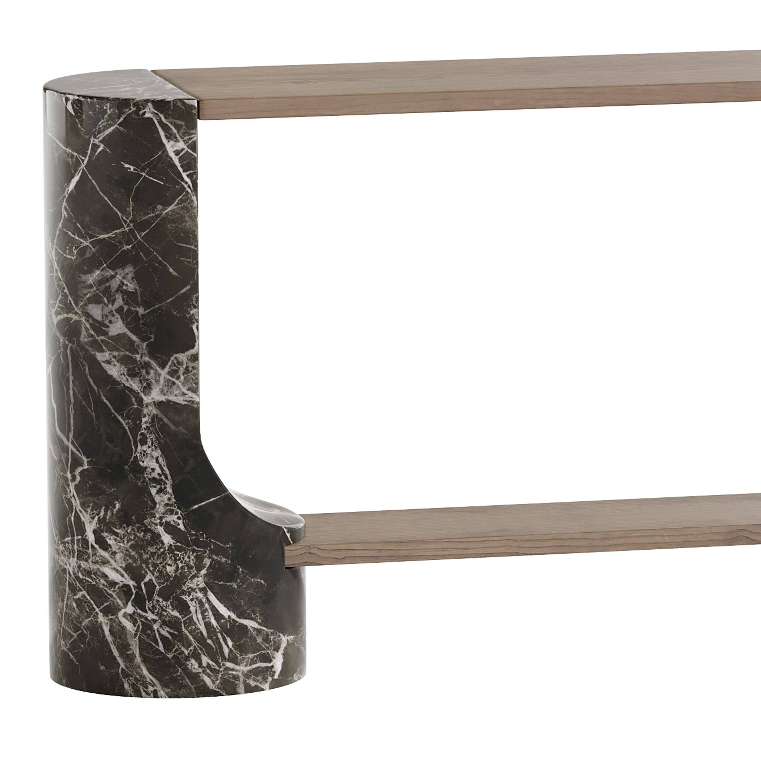 Black Marble and Oak Wood Console Table Reviews 3D model_12