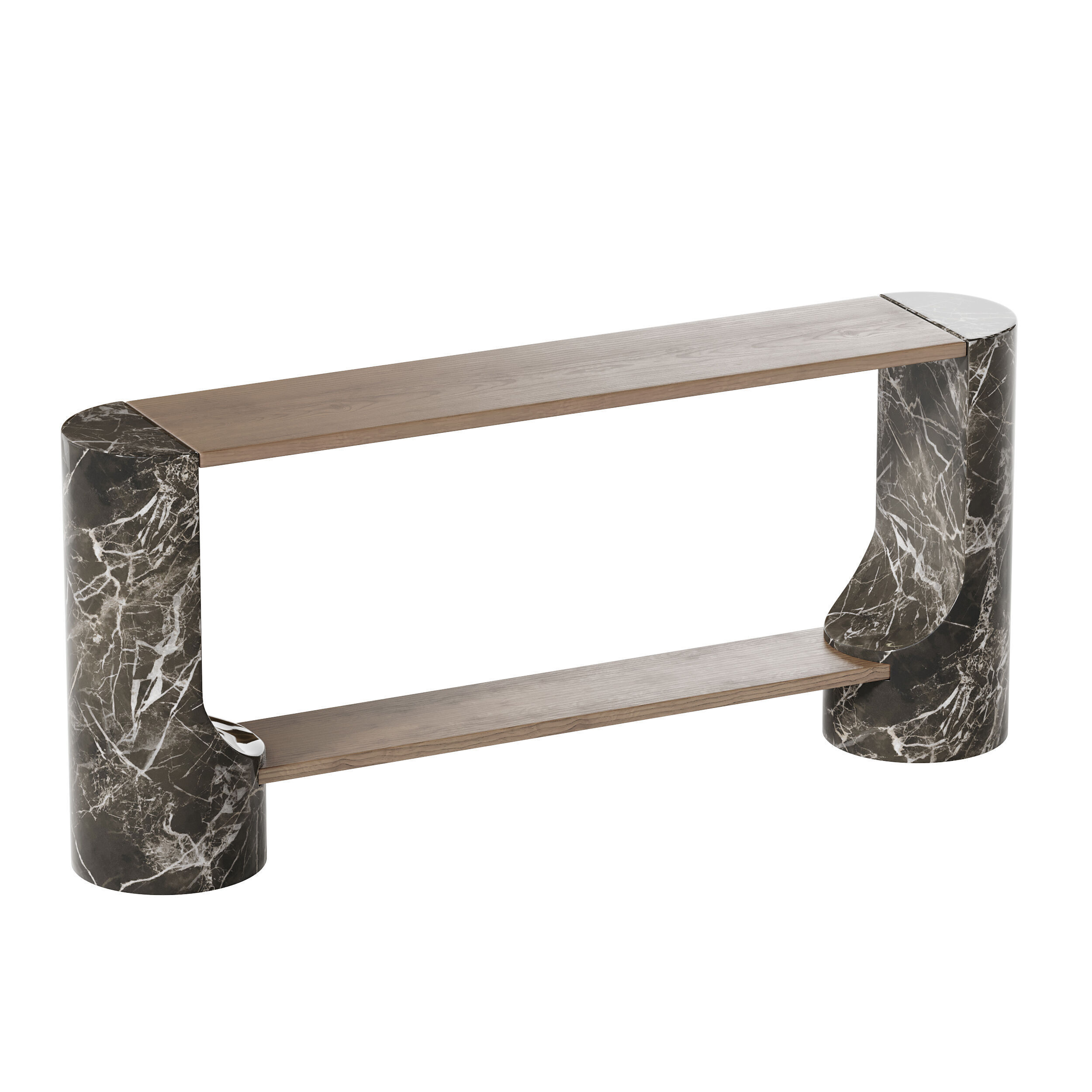Black Marble and Oak Wood Console Table Reviews 3D model_13