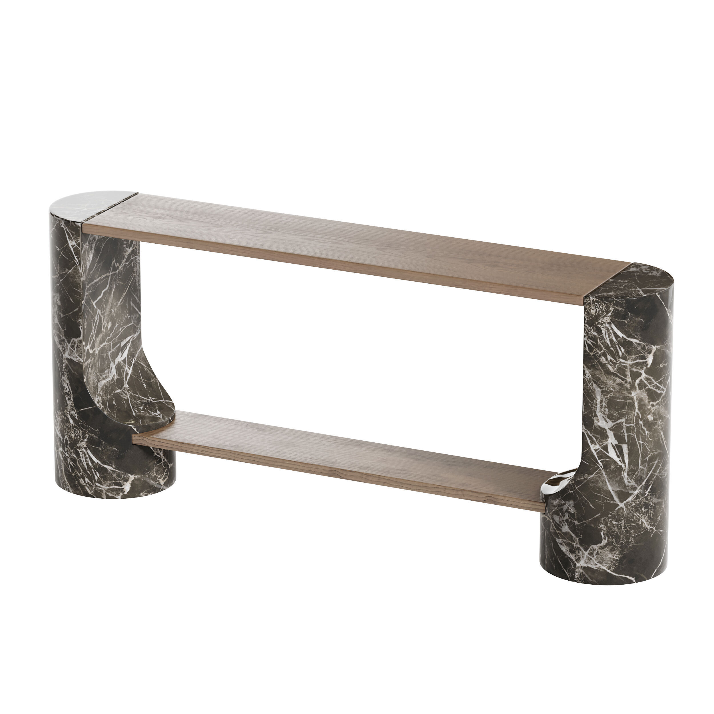 Black Marble and Oak Wood Console Table Reviews 3D model_7