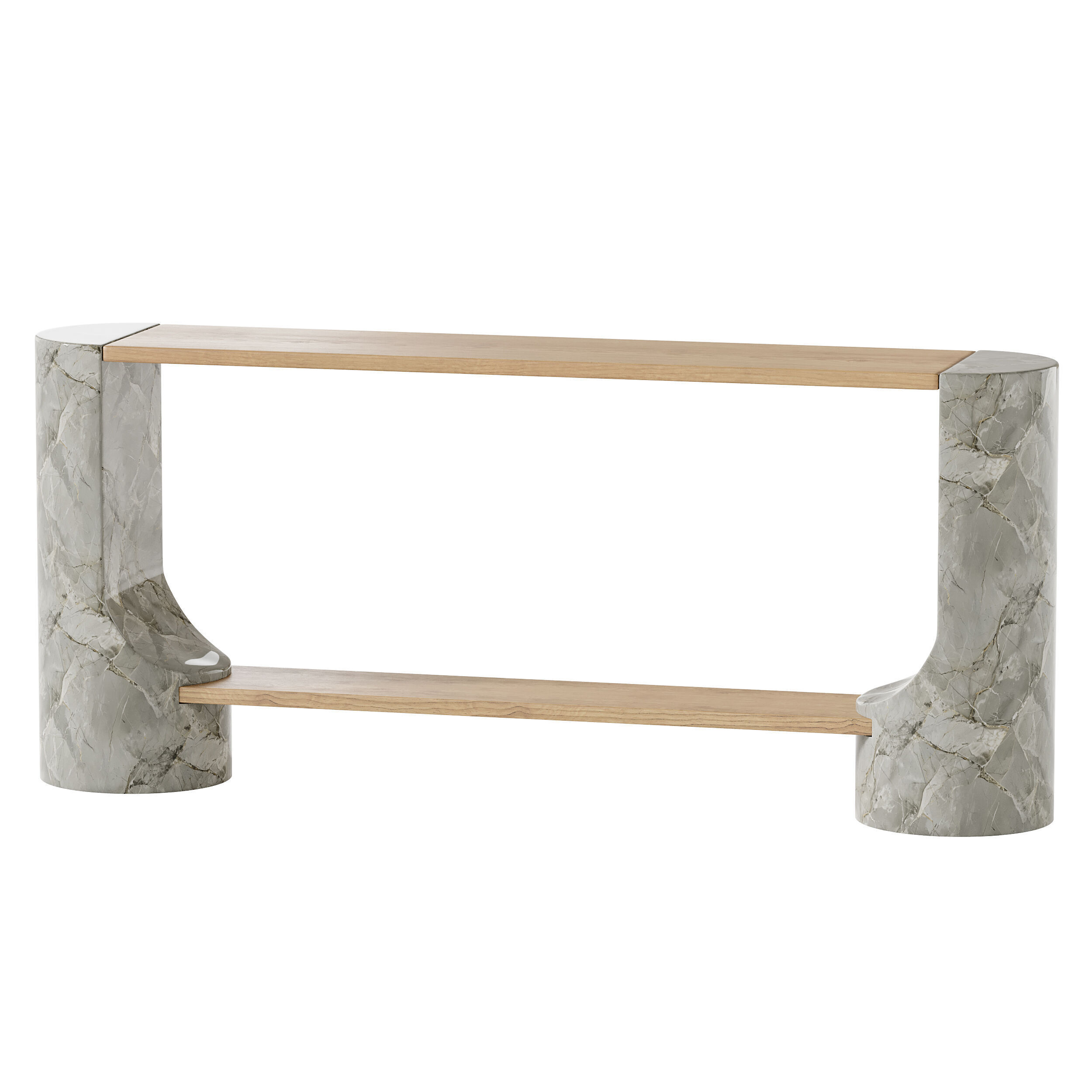 Black Marble and Oak Wood Console Table Reviews 3D model_3