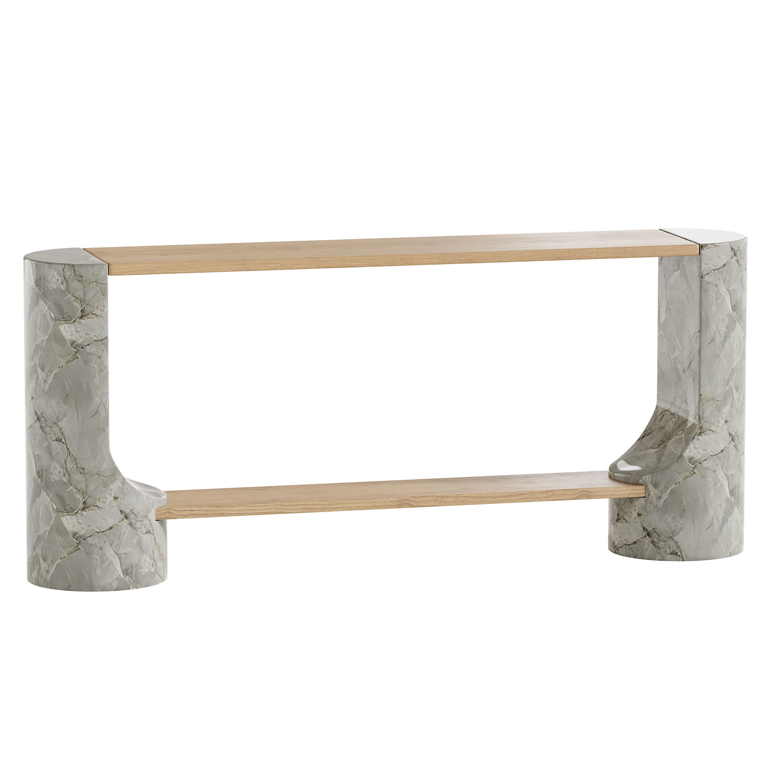 Black Marble and Oak Wood Console Table Reviews 3D model_8
