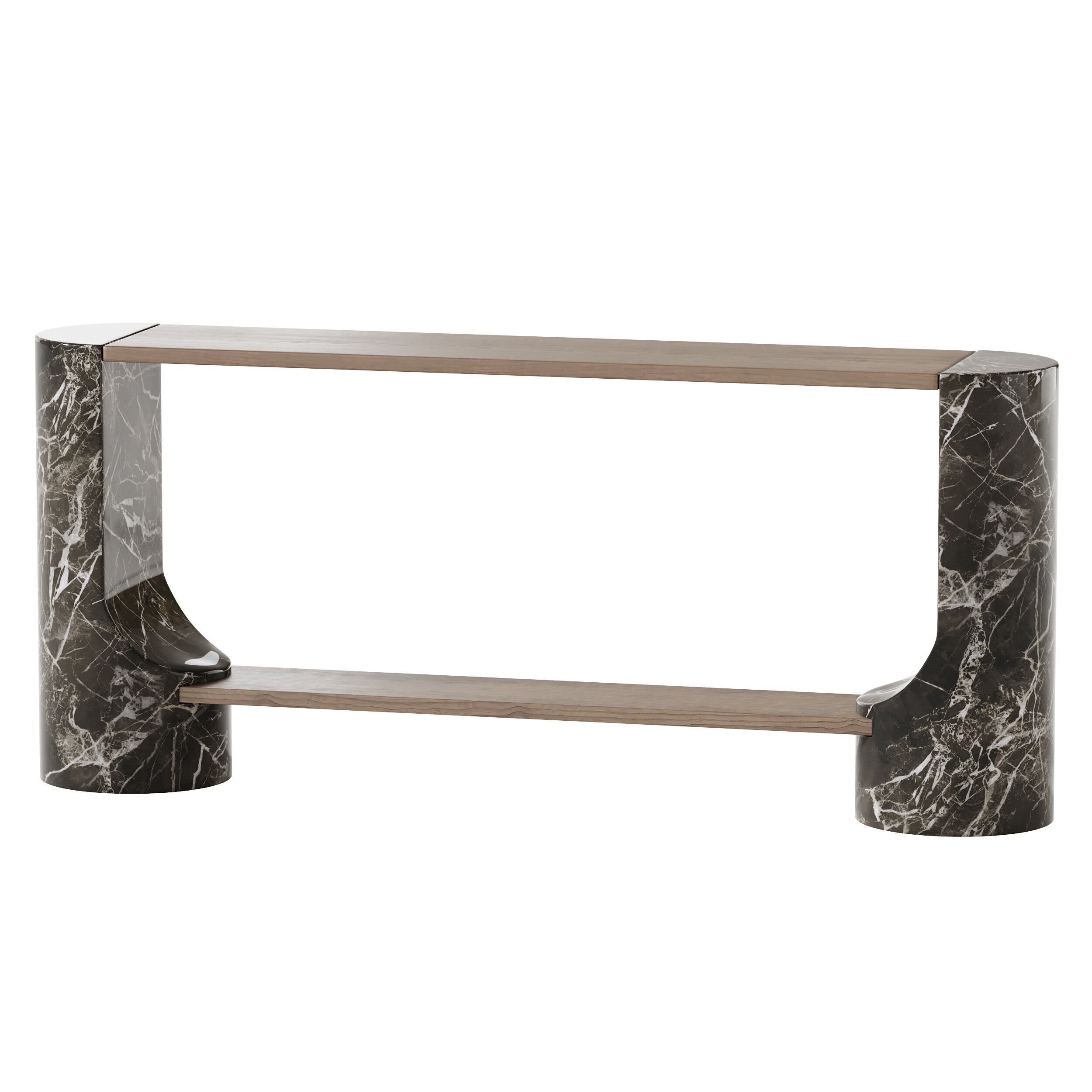 Black Marble and Oak Wood Console Table Reviews 3D model_6