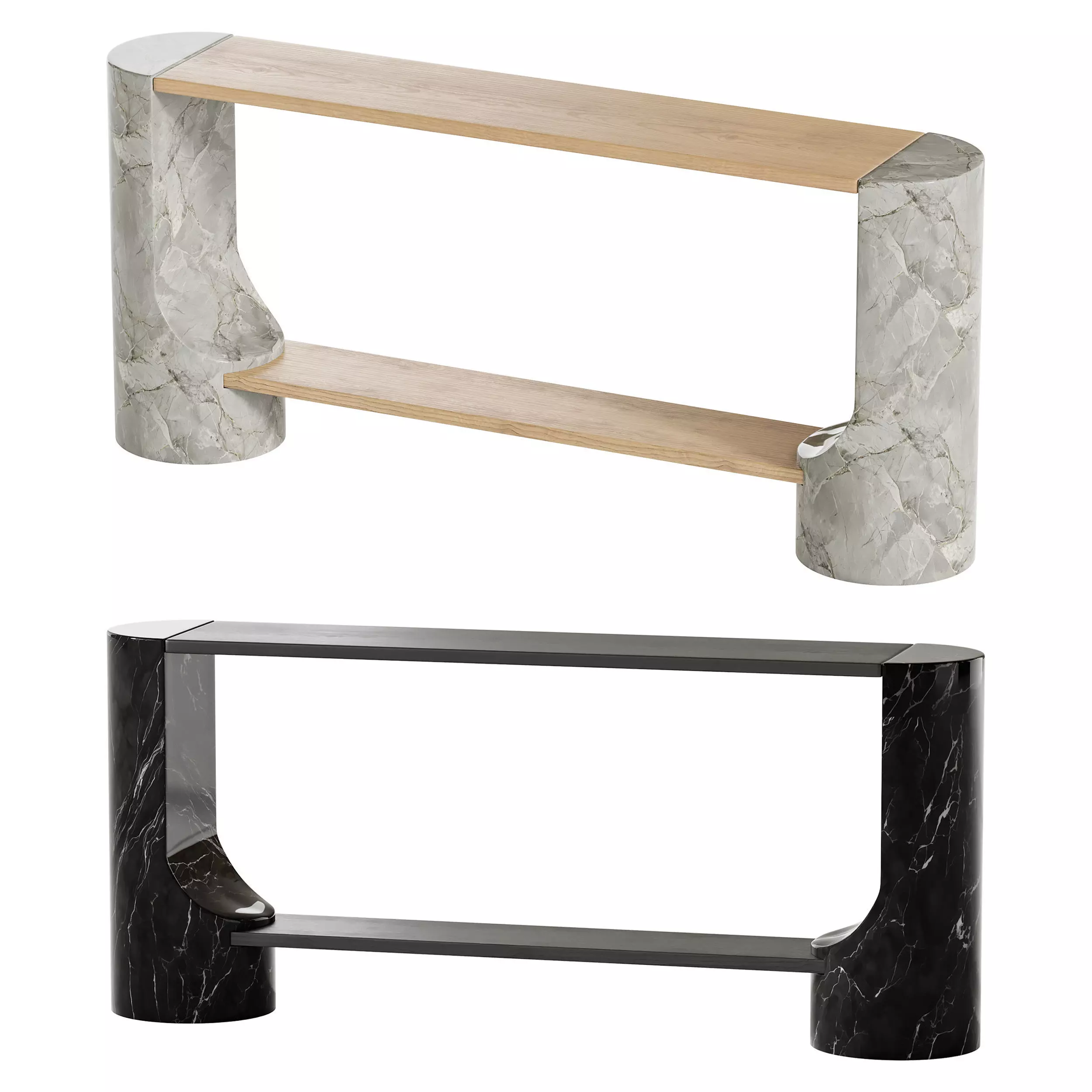 Black Marble and Oak Wood Console Table Reviews 3D model_0