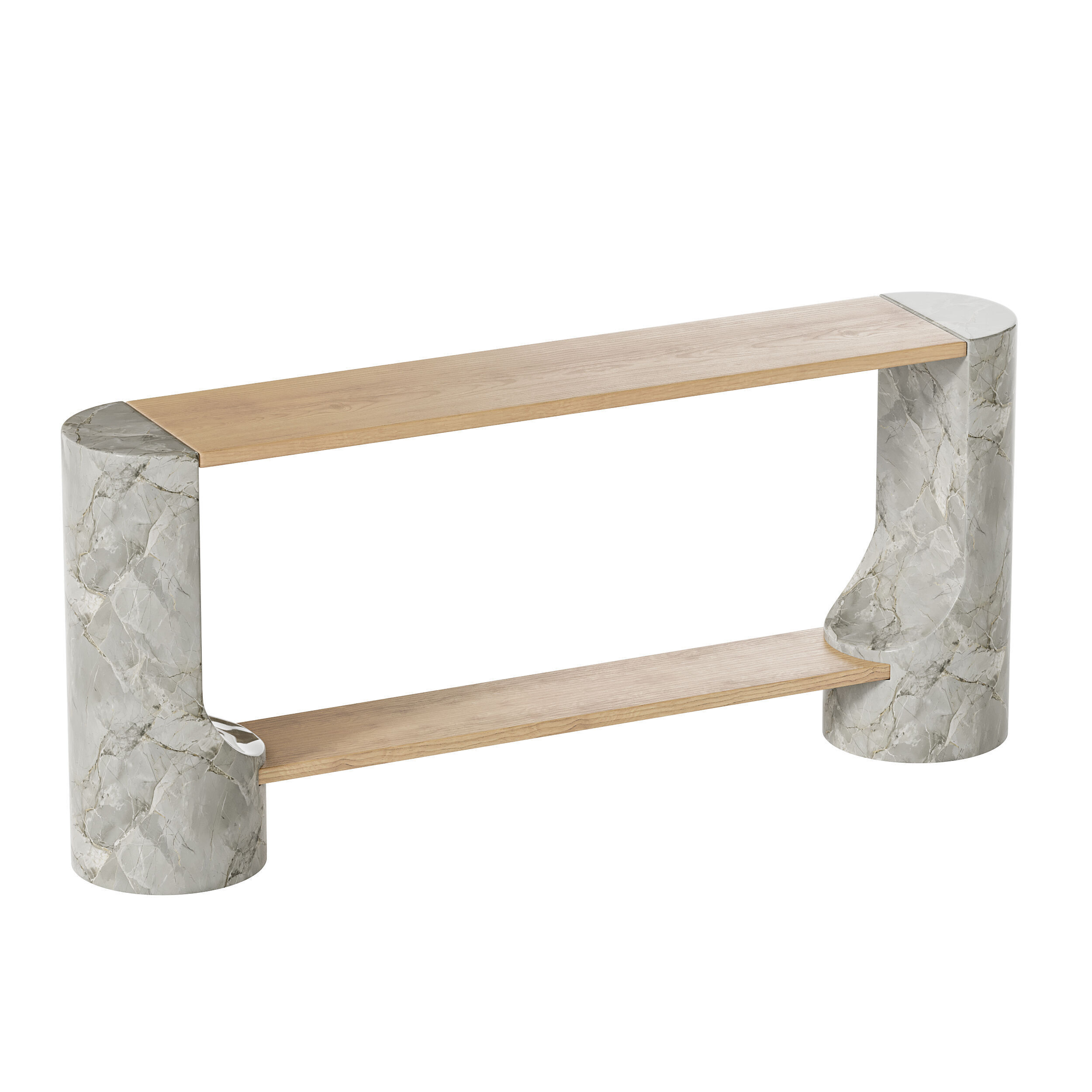 Black Marble and Oak Wood Console Table Reviews 3D model_11