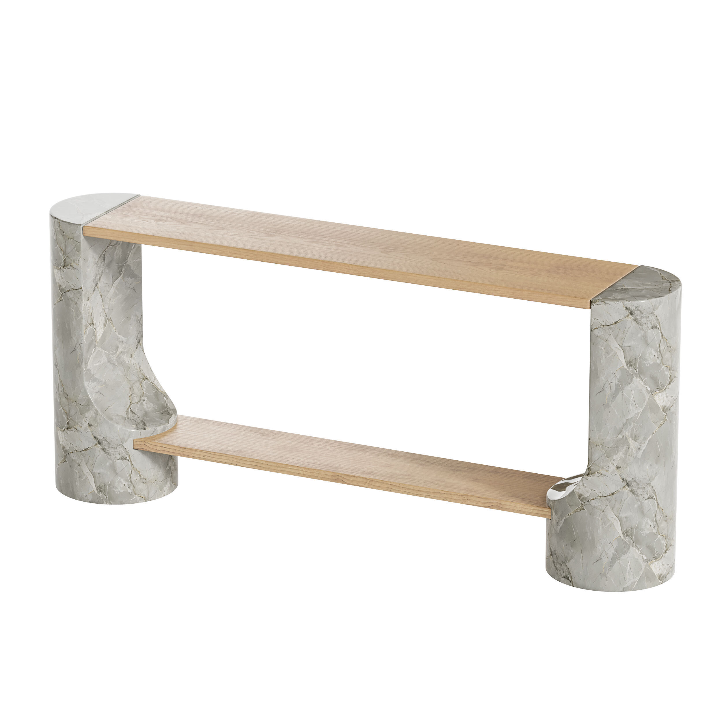 Black Marble and Oak Wood Console Table Reviews 3D model_9