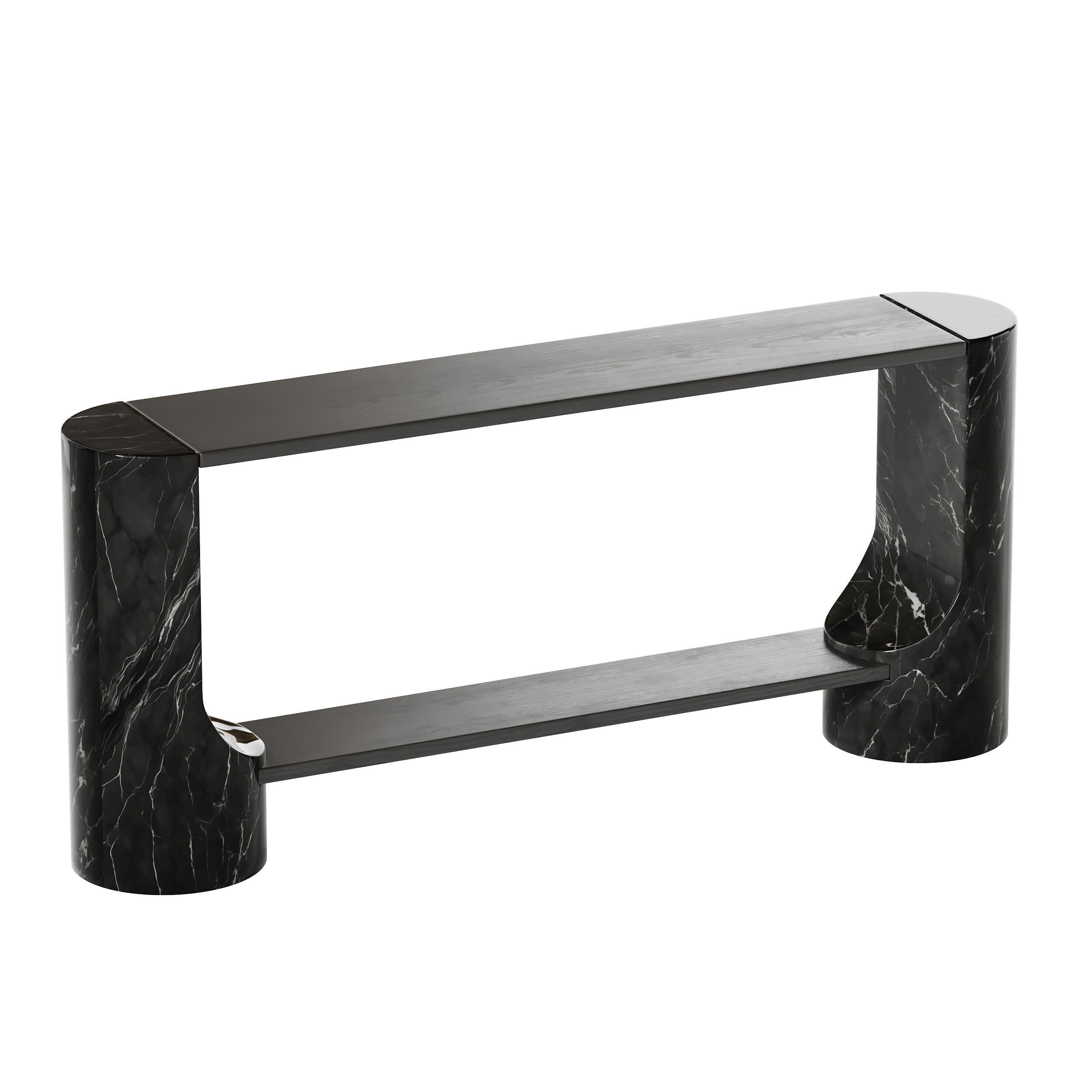 Black Marble and Oak Wood Console Table Reviews 3D model_10