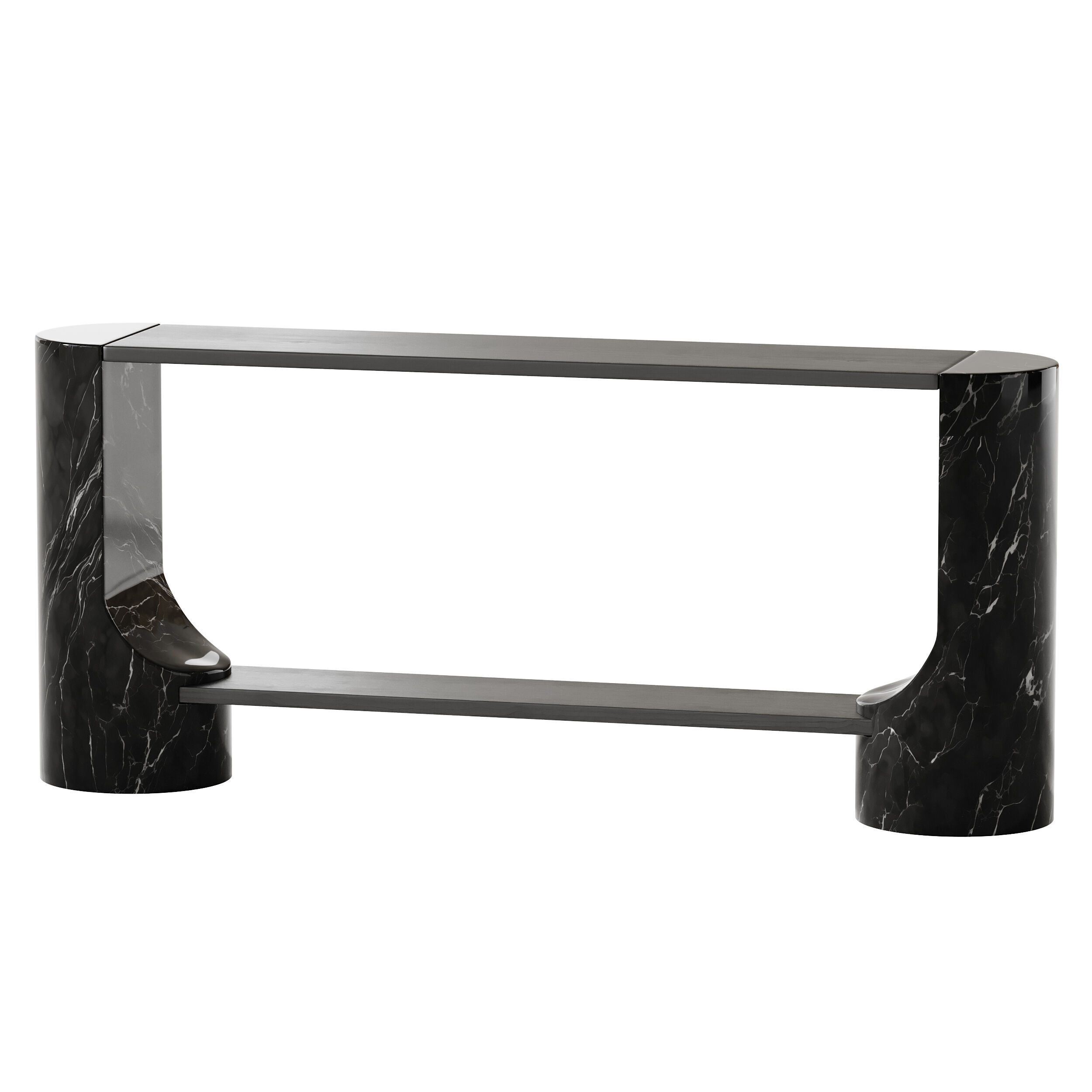 Black Marble and Oak Wood Console Table Reviews 3D model_2