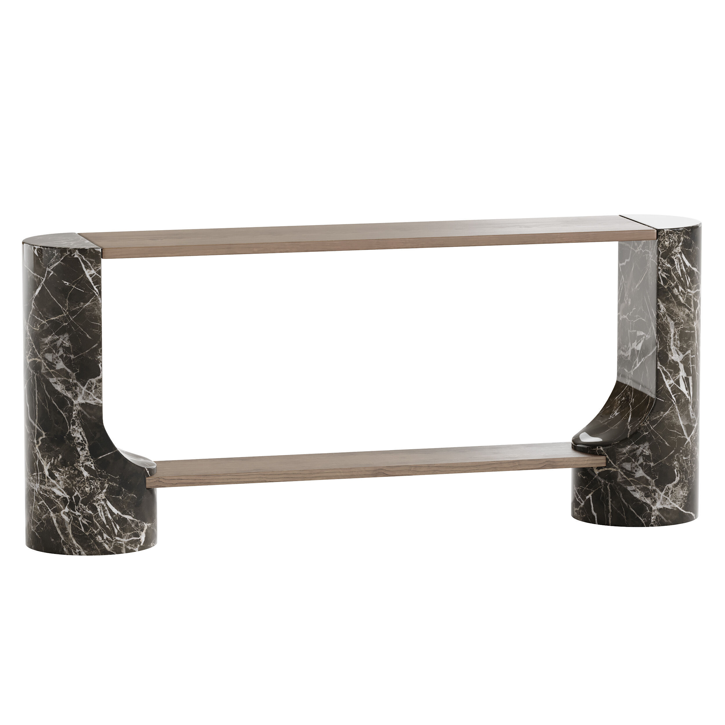 Black Marble and Oak Wood Console Table Reviews 3D model_4