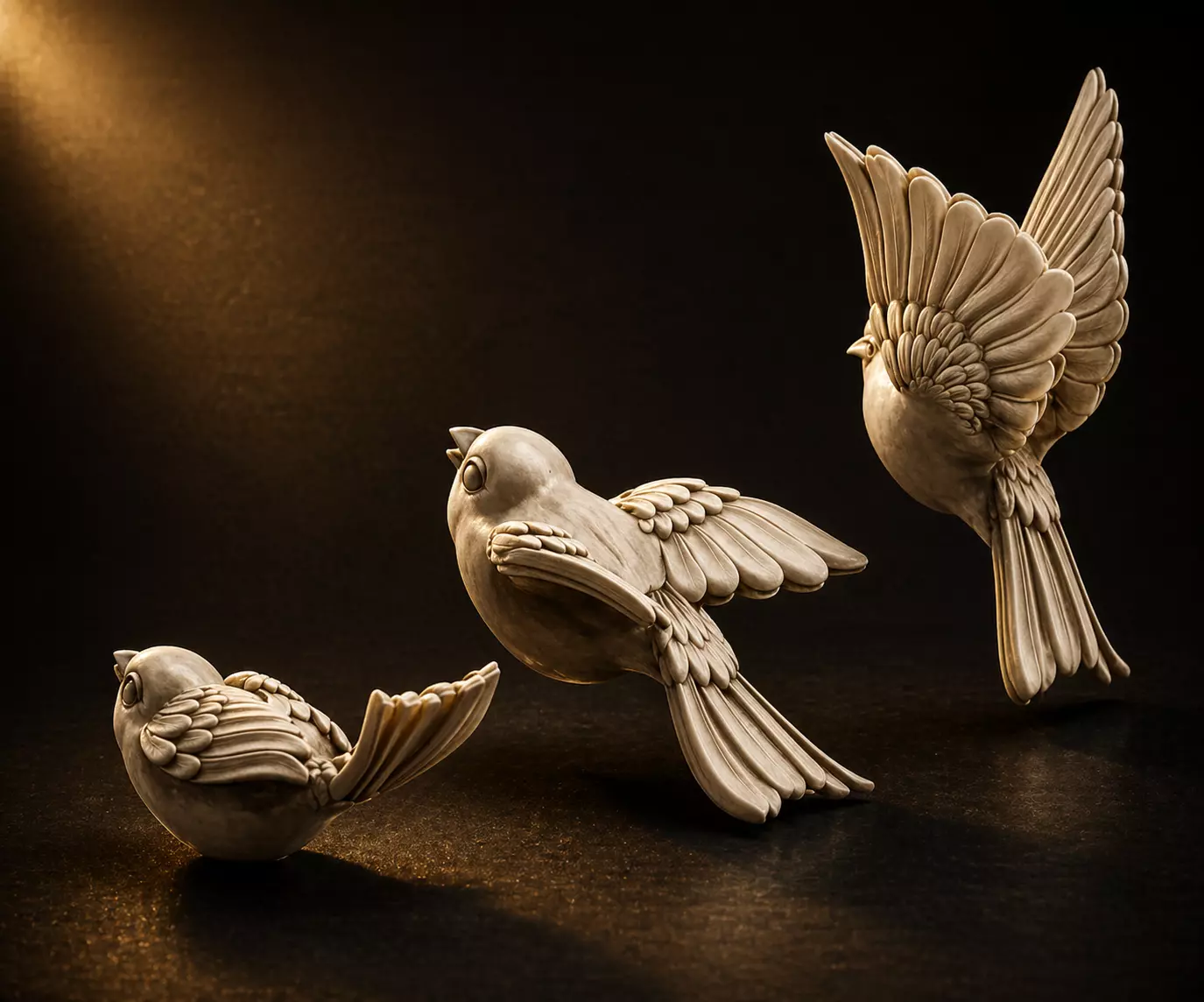 Birds 3D Models Pack Flying and Sitting Bird Sculptures STL 3D print model