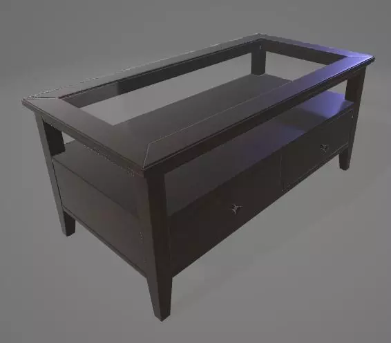 Coffee Table with Glass Top and Drawers 3D Asset 3D model_0