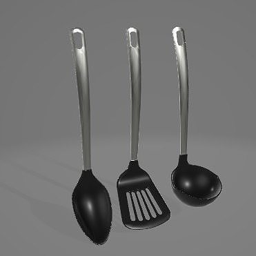 Black Kitchen Utensil with Metal Handle Set 3D Asset 3D model