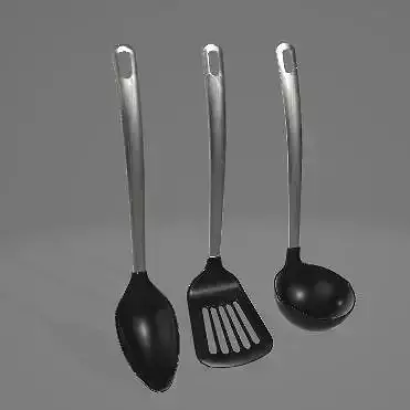 Black Kitchen Utensil with Metal Handle Set 3D Asset 3D model