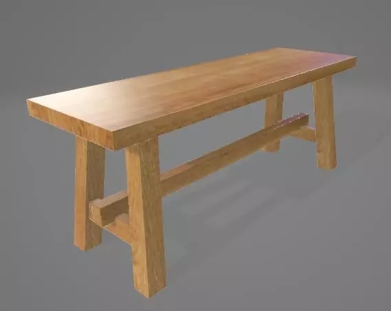 Wood Bench 3D Asset 3D model_0