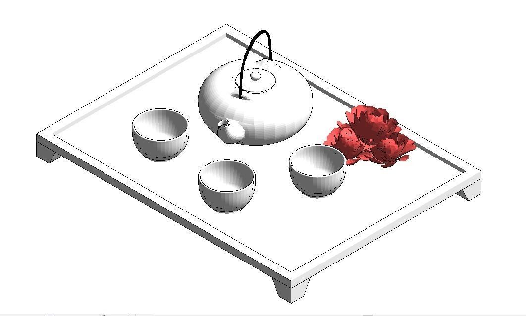 teapot and cups on tray Free 3D model_0