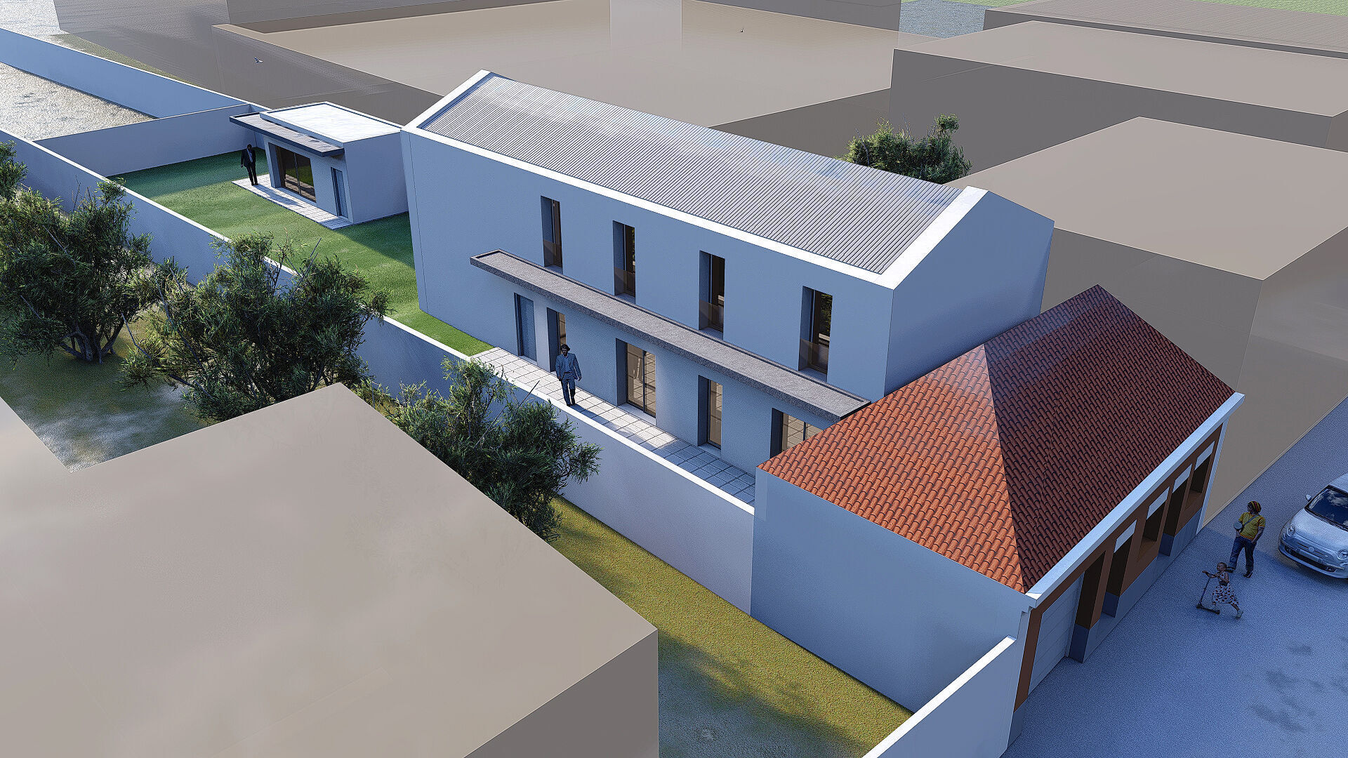 Modern 2 Floor House 23x6m on 46x10m Lot SketchUp Lumion 3D model_2