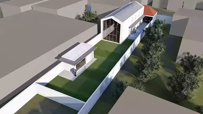 Modern 2 Floor House 23x6m on 46x10m Lot SketchUp Lumion