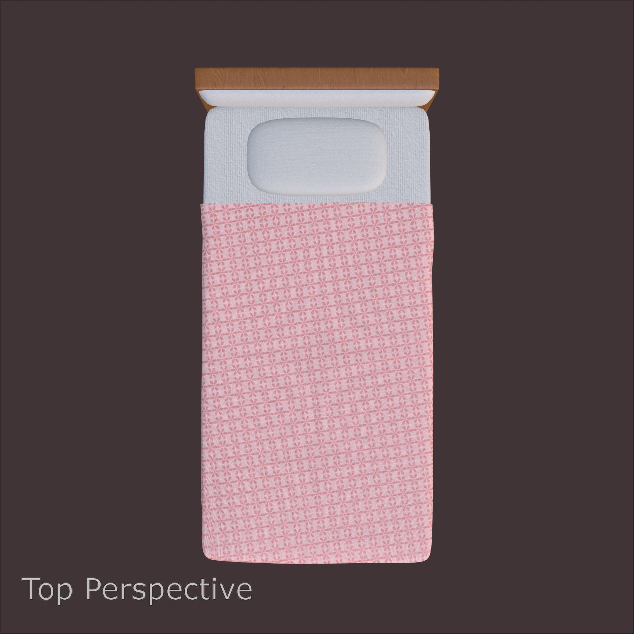 Single Bed with Pink Blanket High-Quality PBR 3D Model 3D model_6