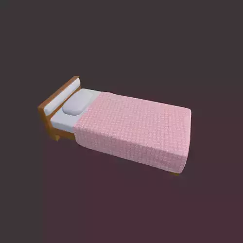 Single Bed with Pink Blanket High-Quality PBR 3D Model