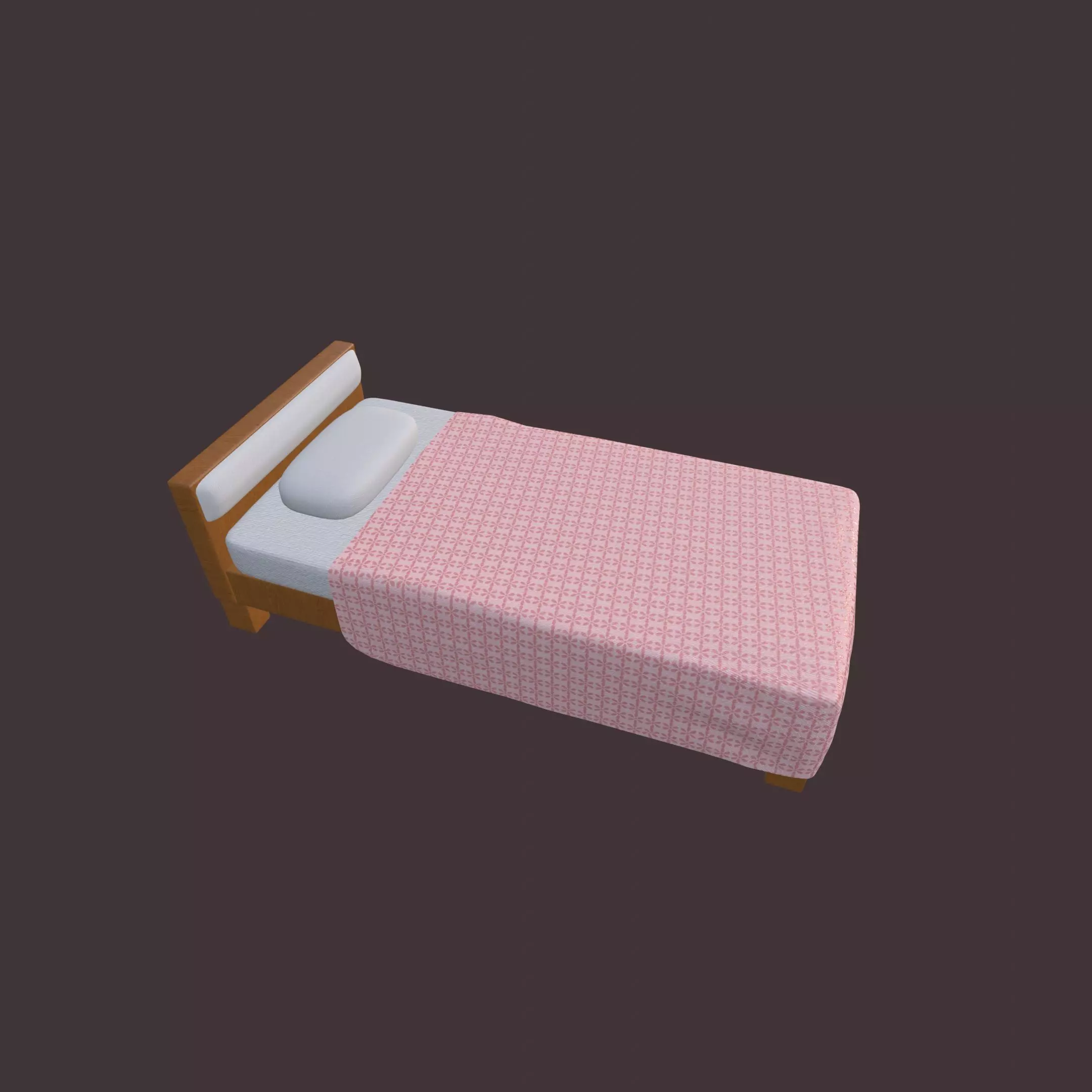 Single Bed with Pink Blanket High-Quality PBR 3D Model 3D model_0