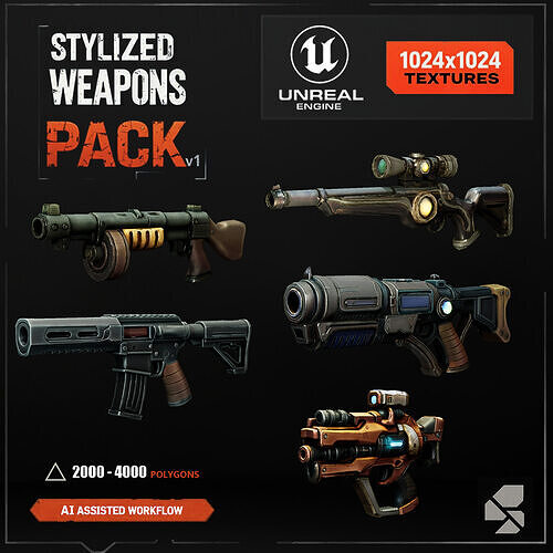 Stylized Weapons Pack v1 - UE5 Low-poly 3D model