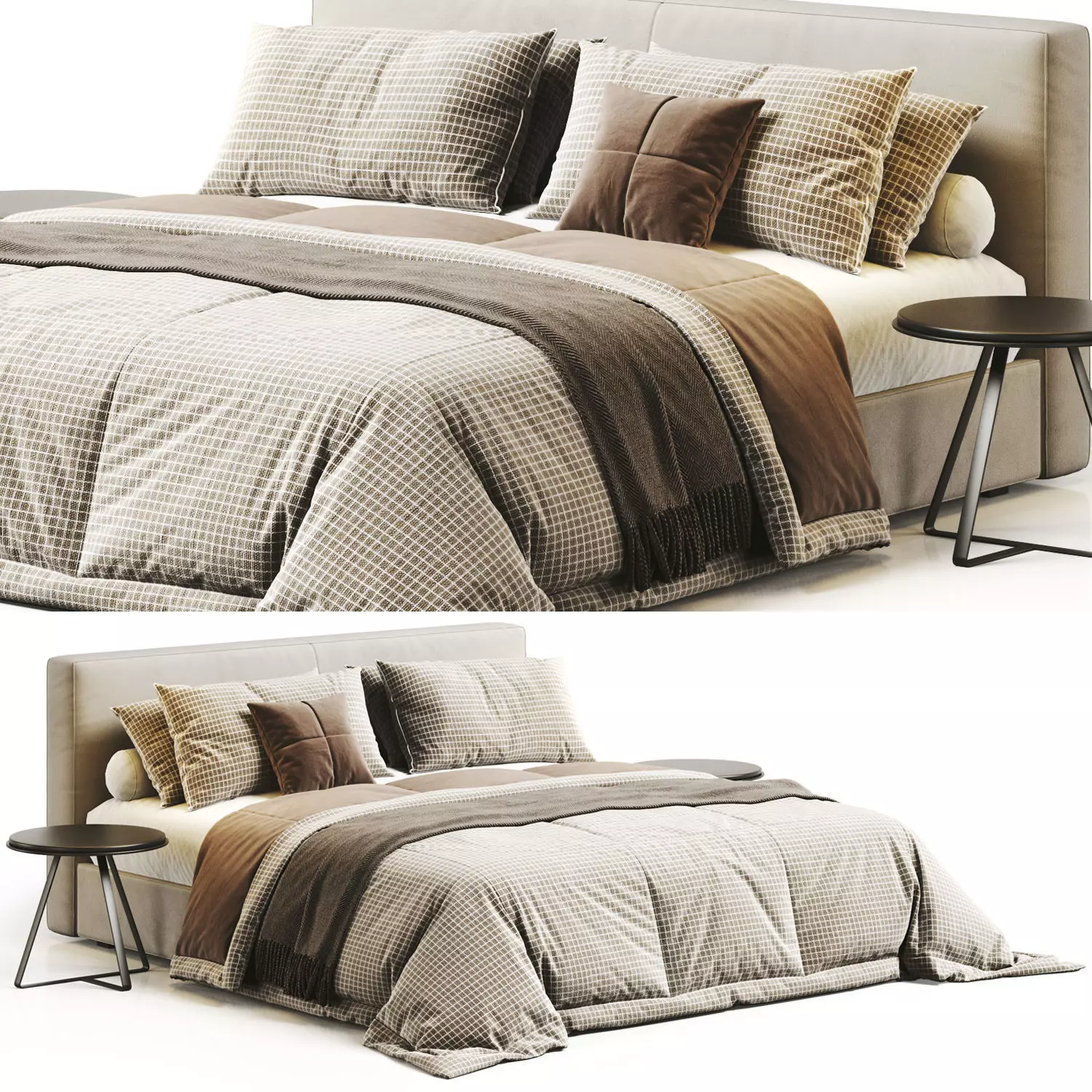 Curved Upholstered Double Bed - Modern Bedroom 3D Model 3D model