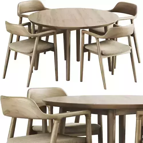 Maruni Hiroshima Table and Chair 3D model