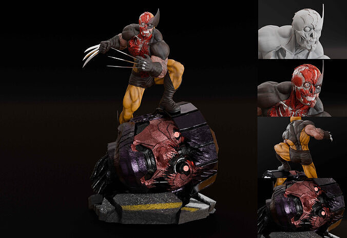 Wolverine Battle Damaged 3D Printable Statue STL 3D print model