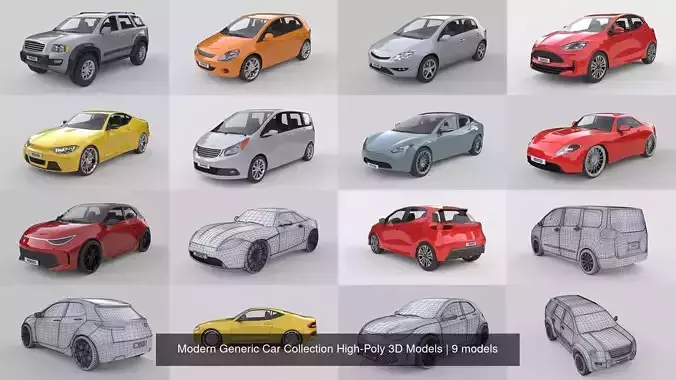 Modern Generic Car Collection High-Poly 3D Models