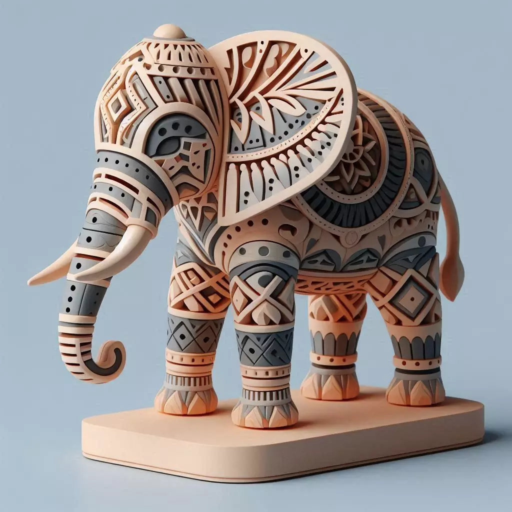 973Color 3D Model of Totem Style Elephant on Pedestal 3D print model_0