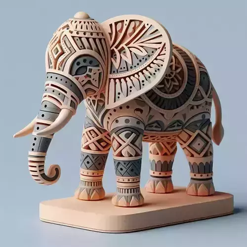 973Color 3D Model of  Totem Style Elephant on Pedestal