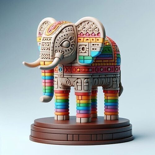 976 Color 3D Model  Totem Style Elephant on Pedestal 3D print model