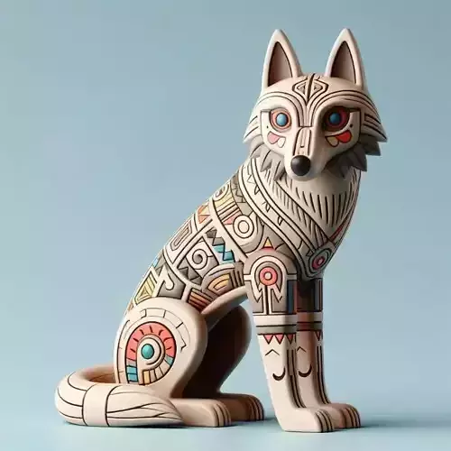 979 Color  3D Model  Totem Style   Wolf  on Pedestal