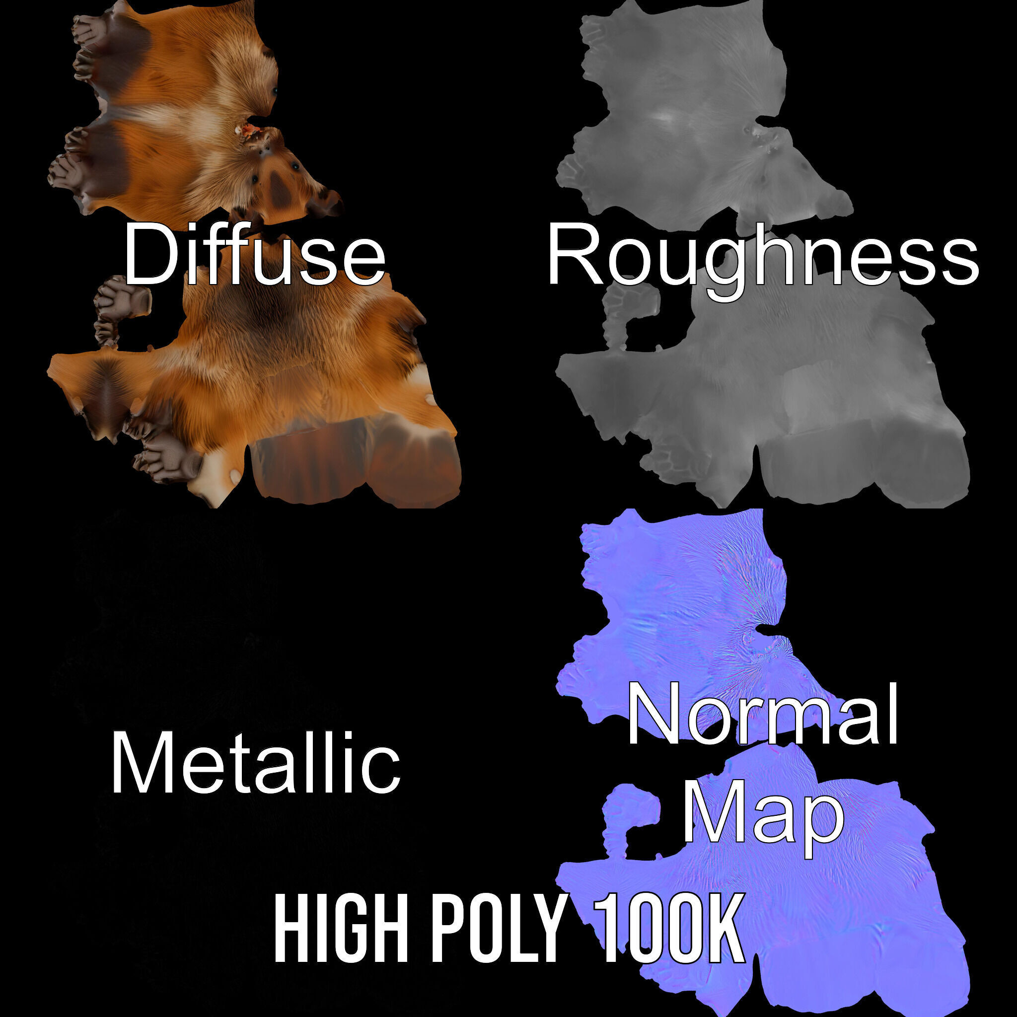 Beaver Model Pack with Detailed Fur Texture Low-poly 3D model_3