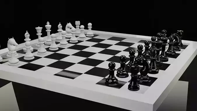 Realistic 3D Chess Set with Board Blender FBX