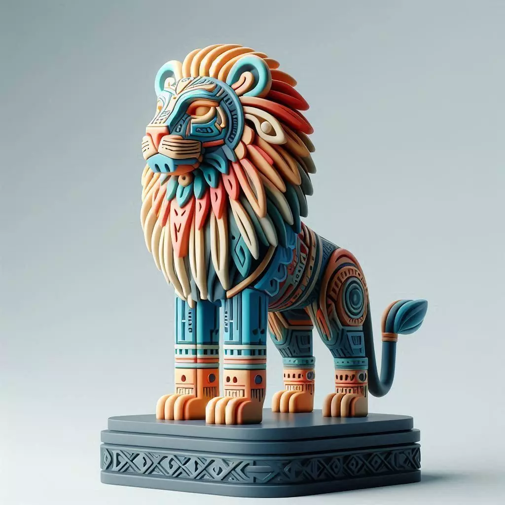 981Laughing Lion with Majestic Mane Full Color Totem 3D print model_0