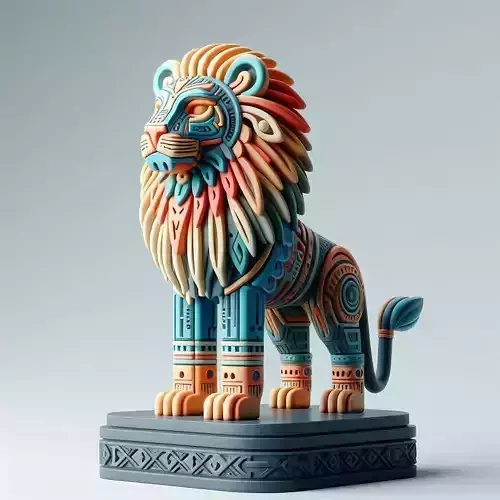 981Laughing Lion with Majestic Mane Full Color Totem