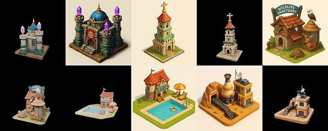 Building Of Empire bundle 6 pack 100 glb Low-poly 3D model