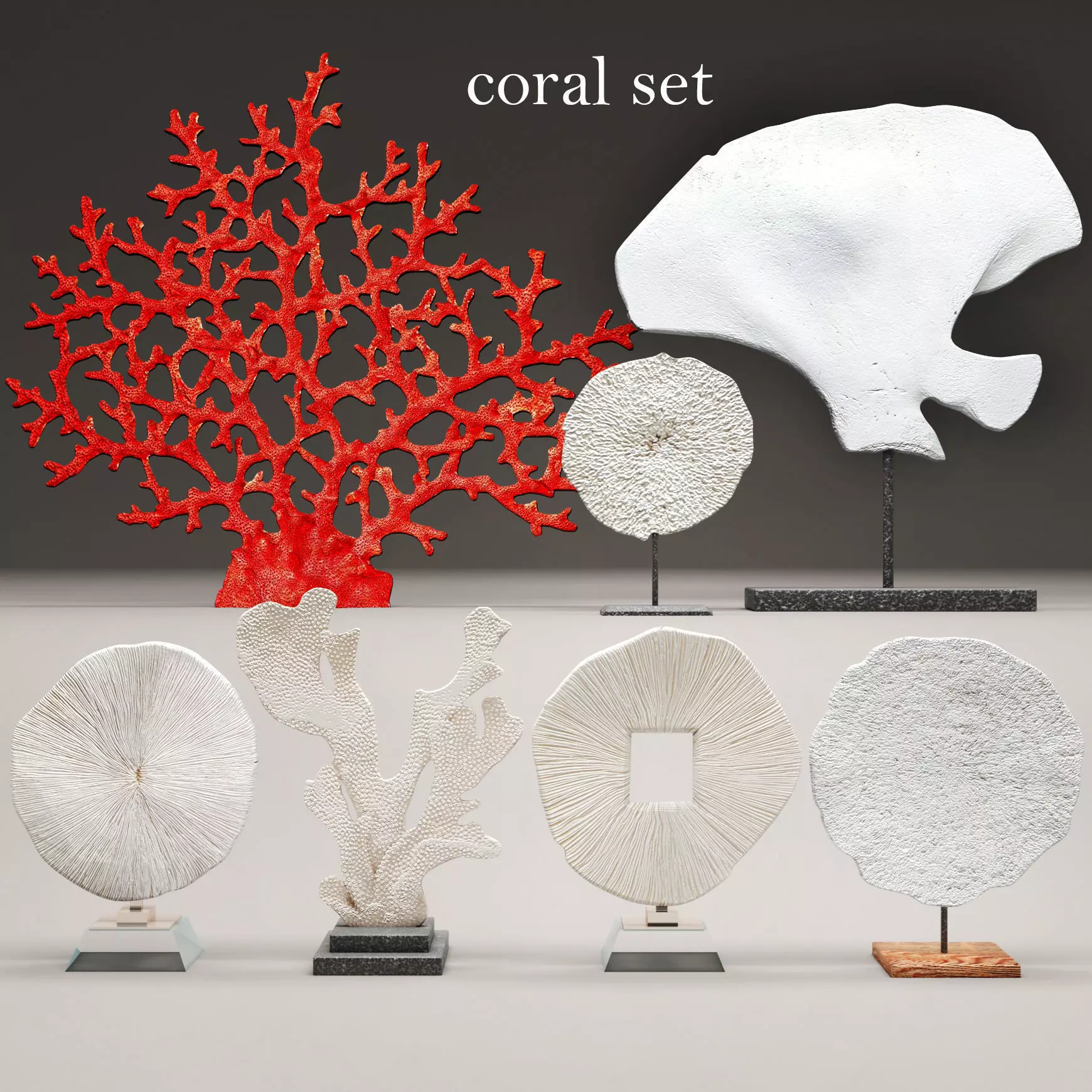 Coral set three sculptures 3D model_0