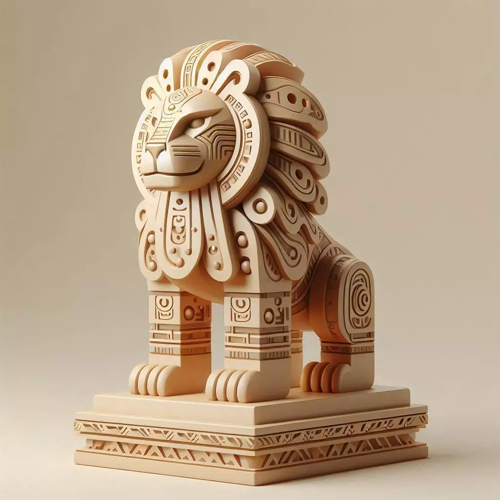 982 Laughing Lion with Majestic Mane Full Color Totem 3D print model_0