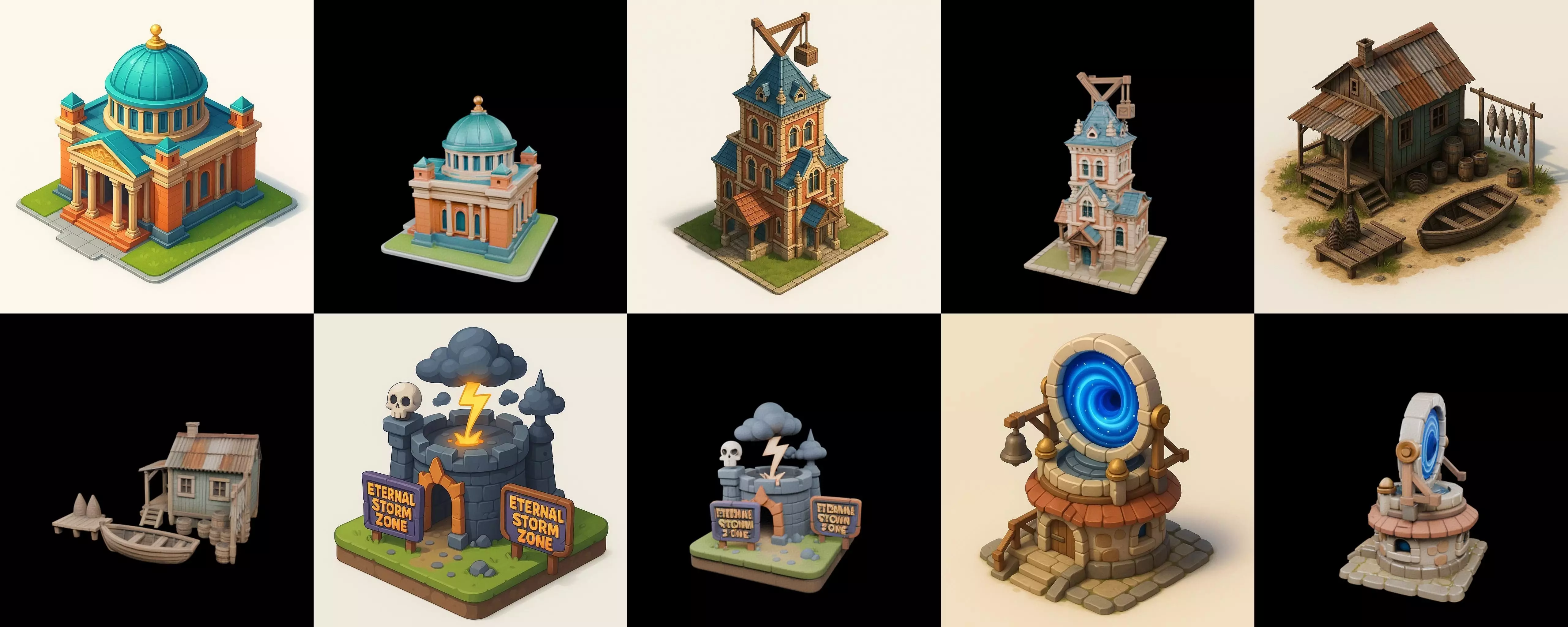 Building Of Empire bundle 3 pack 100 glb Low-poly 3D model_0