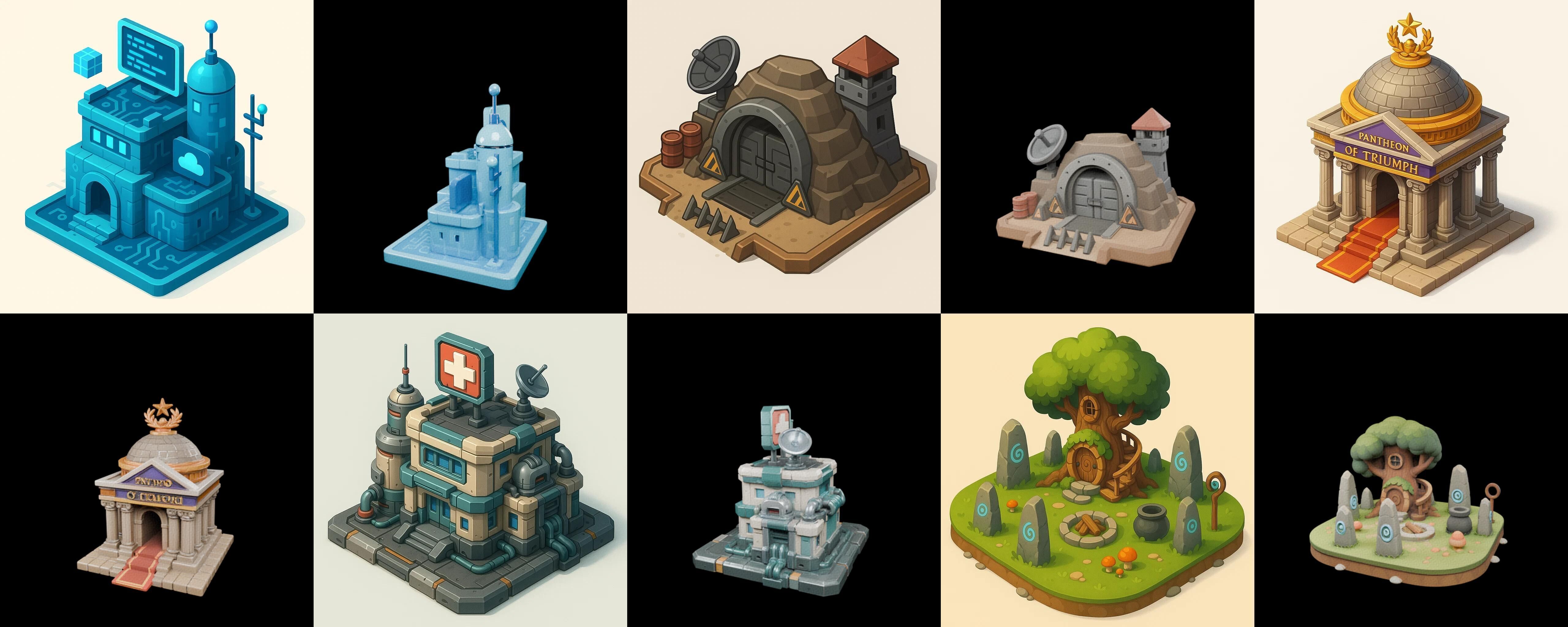 Building Of Empire bundle 3 pack 100 glb Low-poly 3D model_1