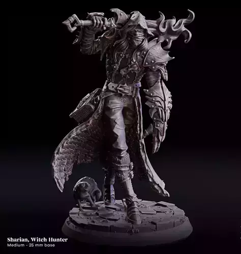 Sharian Witch Hunter  Single Hero Miniature 2Piece Model  Base