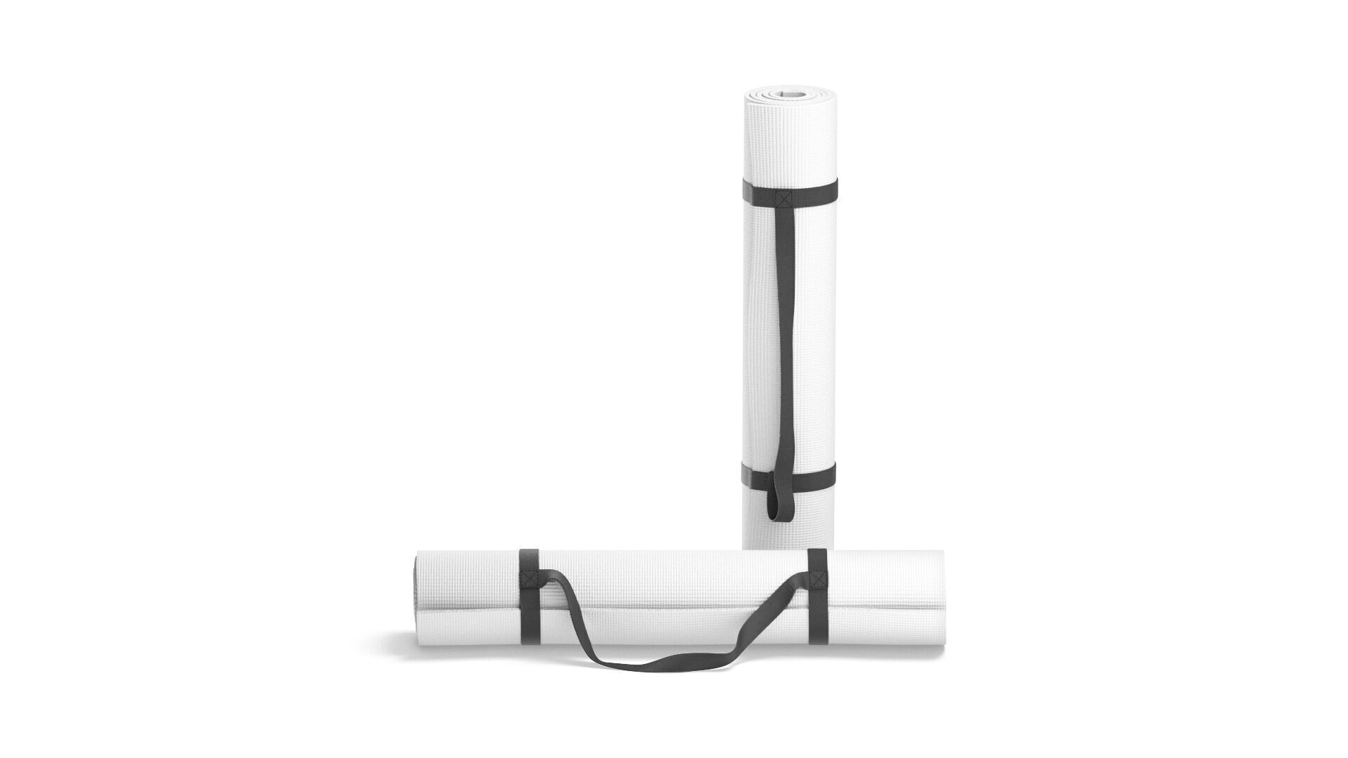 White Rolled 2 Yoga Mat - stand carpet set with handle strap 3D model_1