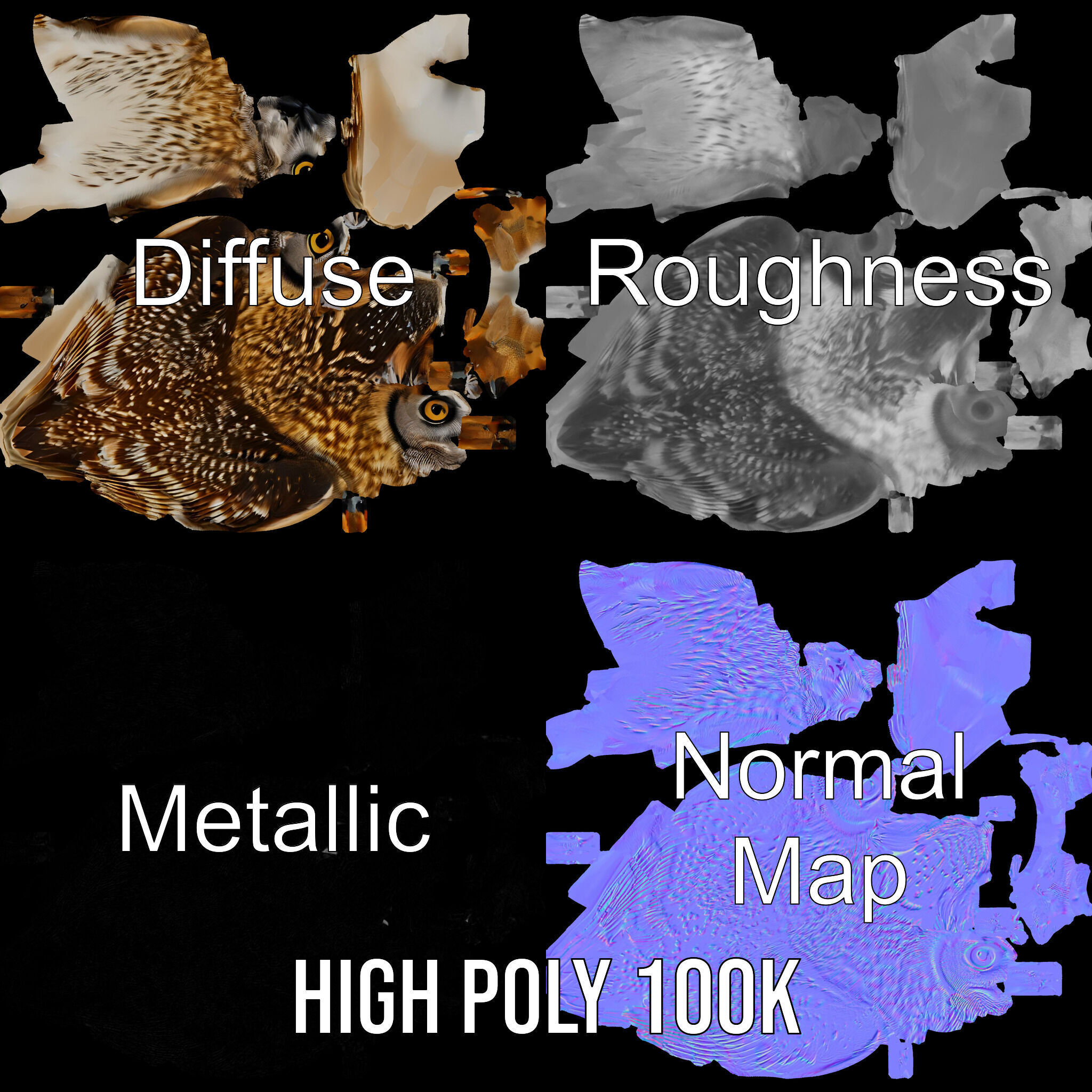 Owl Model Pack Detailed and Versatile Low-poly 3D model_4