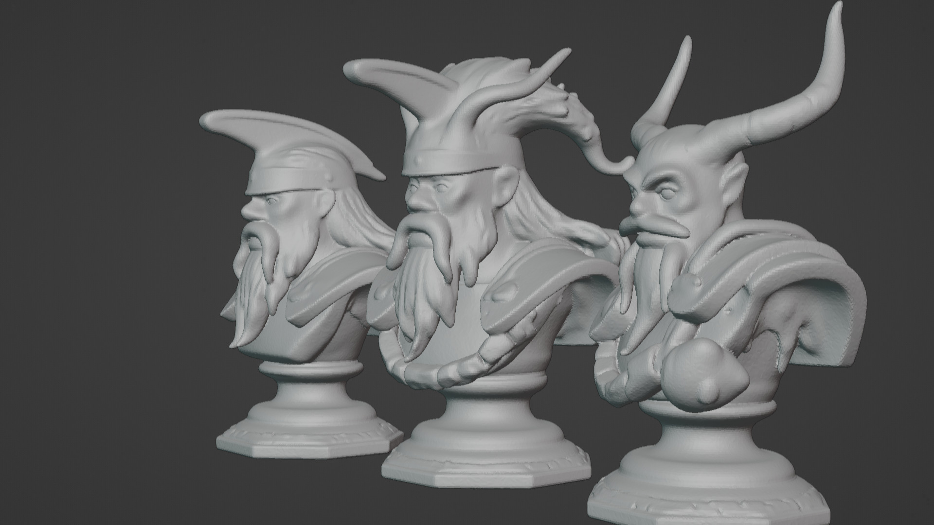 3-in-1 Stylized Mythical Warrior Bust Set Norse Samurai Spartan 3D print model_14