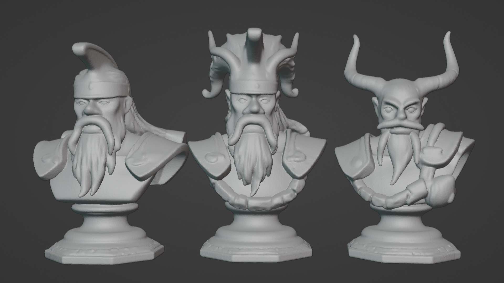 3-in-1 Stylized Mythical Warrior Bust Set Norse Samurai Spartan 3D print model_23