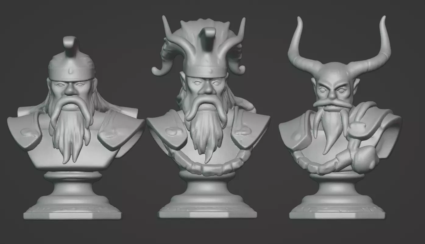 3-in-1 Stylized Mythical Warrior Bust Set Norse Samurai Spartan 3D print model_0