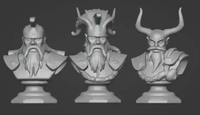 3-in-1 Stylized Mythical Warrior Bust Set Norse Samurai  Spartan